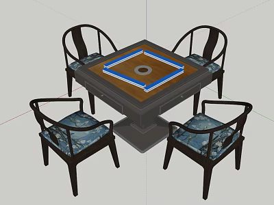 Stylish Square Entertainment Table With Central Game Surface And Four Blue Cushioned Chairs 3d model