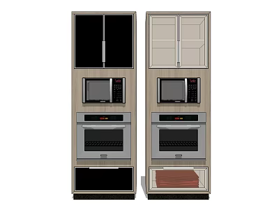 Kitchen Appliances Featuring Built in Microwave Oven And Storage Cabinet Units Design 3d model