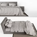 Minimalist Double Bed with Gray Bedding Soft Mattress and Modern Headboard