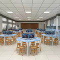School Bright Computer Classroom with Multiple Computers on Tables and Chairs for Student Learning 3d model