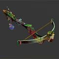 Ornate Fantasy Bow With Green Gold Accents Purple Crystal Orb Elegant String And Carved Details