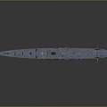 Battleship Model With Blue Body Red Bottom Multiple Turrets And Superstructure