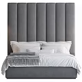 Modern Double Bed with Gray Vertical Tufted Headboard White Bedding and Gray Blanket 3d model