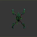 Abstract Fantasy Creature With Green Purple Pink Tentacles And Shiny Glowing Legs