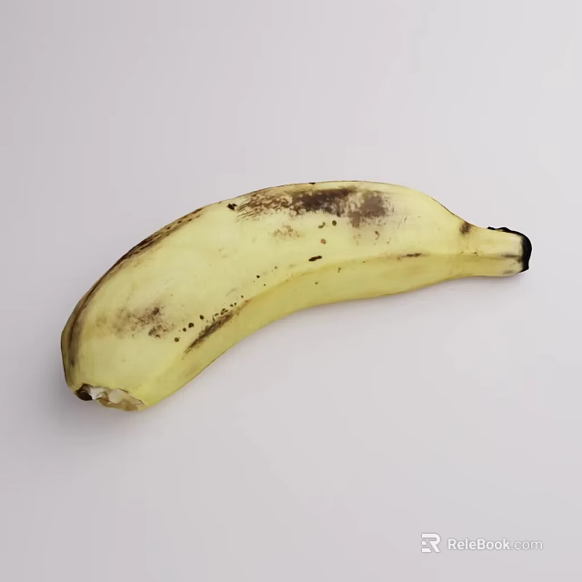 Fresh Ripe Yellow Banana With Natural Brown Spots On White Background 3d model 