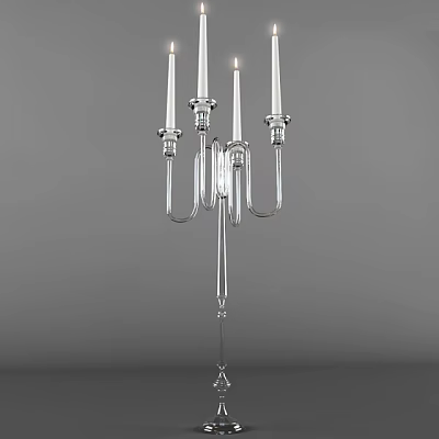 Modern Elegant Candle Lamp With Sleek Metal Frame And Transparent Glass Candlestick Holders 3d model