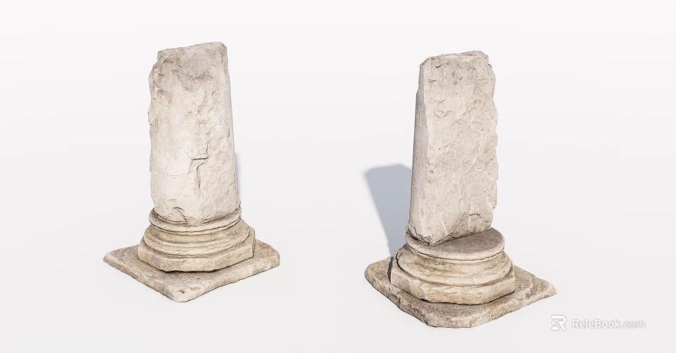 Two Rough Textured Stone Columns With Classical Pedestal Base Design 3d model 