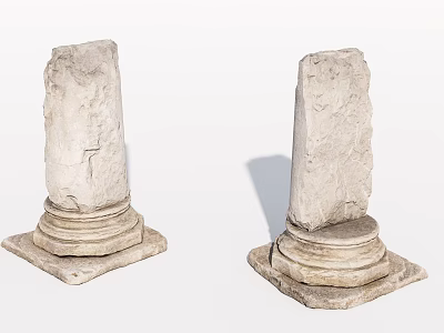 Two Rough Textured Stone Columns With Classical Pedestal Base Design 3d model