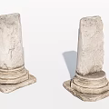Two Rough Textured Stone Columns With Classical Pedestal Base Design