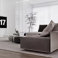 Modern Living and Dining Room Interior With Sofa Coffee Table TV Window and Plants