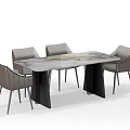 Modern Dining Table Set With Four Gray Upholstered Chairs And Rectangular Top 3d model
