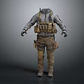 Tactical Clothing with Vest Cargo Pants and Gray Khaki Boots on Mannequin