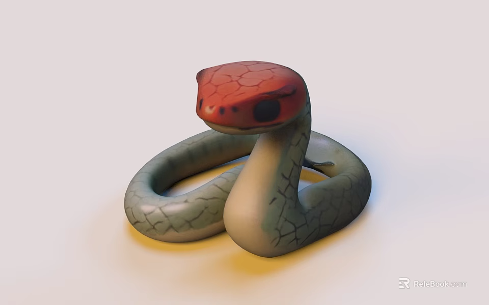 Artistic Snake Sculpture With Red Head Green Body And Cracked Texture 3d model 
