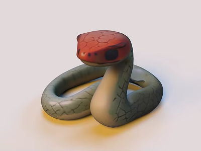 Artistic Snake Sculpture With Red Head Green Body And Cracked Texture 3d model
