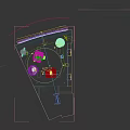 Modern Cyberpunk Interior With Neon Lights Radiation Sign Bean Bag Sofas Round Rug And Posters