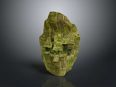 Green Rock Structure With Intricate Geometric Patterns And Architectural Details 3d model