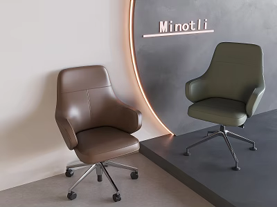 Modern Leather Armchairs Brown And Green Minotti With Swivel Wheels In Contemporary Room Setting 3d model
