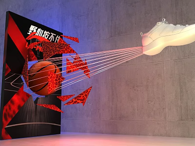Creative Basketball Design Featuring White Sneakers And Red Connecting Lines On Black Red Background 3d model