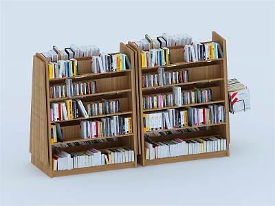Wooden Bookshelf With Multiple Shelves Filled With Colorful Books And Reading Materials 3d model