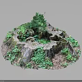 Rustic Wood Stone Landscape Decoration Featuring Tree Stump And Green Plants