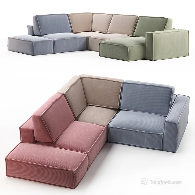Modern Modular Sectional Sofa Set With Multicolor Upholstered Modules And Interchangeable Sections 3d model