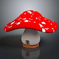 Whimsical Cartoon Scene With Red Mushroom White Spots White Stem And Small House