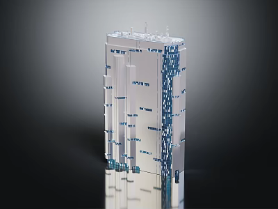 Modern Transparent Cube Model With Blue Dots And Technical Component Details 3d model