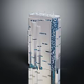 Modern Transparent Cube Model With Blue Dots And Technical Component Details