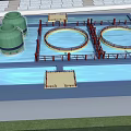 Industrial Plant With Circular Treatment Tanks Green Storage Tanks Railing And Platforms