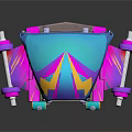 Colorful Toy Vehicle With Umbrella Like Canopy Blue Pink Purple Yellow And White Hub Wheels
