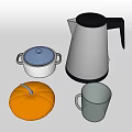 Daily Electrical Appliances Including Stainless Steel Kettle Pot and Transparent Mug