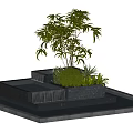 Garden Ornament With Water Pool Stone Platform Bamboo Plant And Small Greenery
