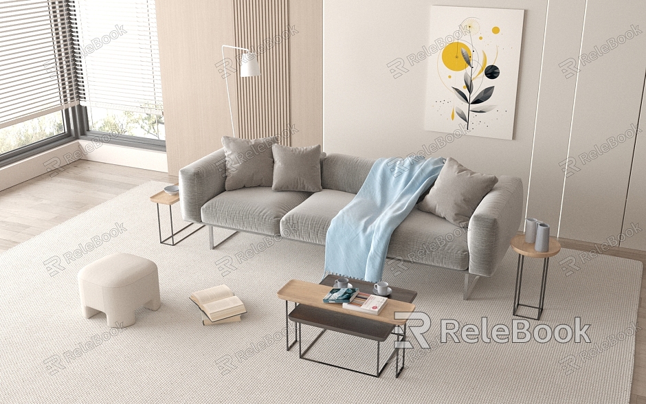 Simple sofa coffee table combination picture floor lamp model