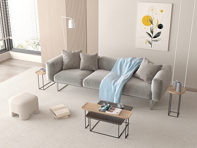 Simple sofa coffee table combination picture floor lamp model