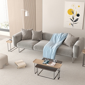 Simple sofa coffee table combination picture floor lamp 3d model