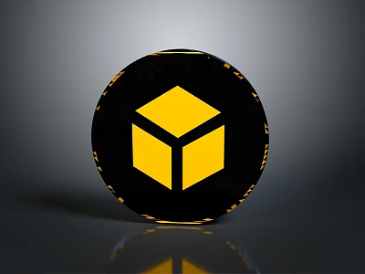 Black Military Grenade Featuring Yellow Cube Logo On Shiny Tactical Surface 3d model