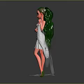 Game Movie Character With Green Long Hair White Dress Flowing Ribbon And Green High Heels