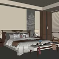 Elegant Modern Bedroom Interior With Bed Nightstands Table Lamps And Decorative Painting