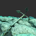 Rusty Anchor With Chain Lying On Underwater Rocky Seafloor