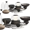 Modern Decorative Ornament Set With Glass Vases Ceramic Bowls Candles Books And Wooden Trays