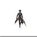 Fantasy Character In Dark Brown Robe Holding Dragon Spear Standing Pose
