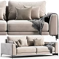 Light Beige Upholstered Two Seater Sofa With Decorative Pillows And Knit Throw Blanket 3d model