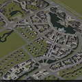 Aerial View of Modern Residential Buildings with Lakes Green Spaces and Planned Road Layout