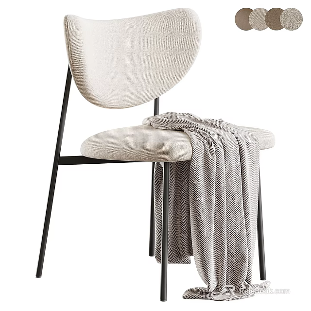 Modern Beige Single Chair With Round Backrest Black Legs And Gray Blanket 3d model 