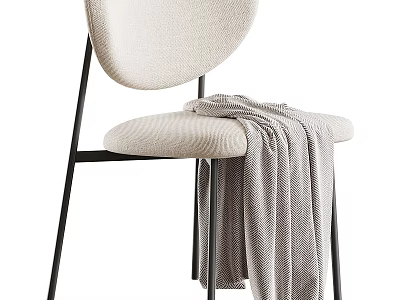 Modern Beige Single Chair With Round Backrest Black Legs And Gray Blanket 3d model