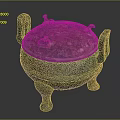 Ancient Bronze Vessel With Lid Three Legs Side Handles And Intricate Patterns 3d model