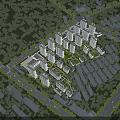 Aerial Planning of Modern Residential Area With High Rise Buildings Greenery and Road Layout