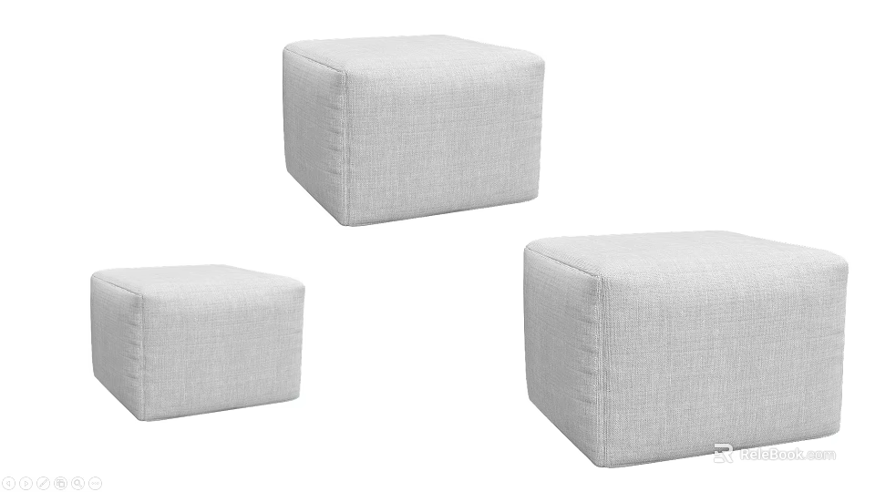 3 Gray Cube Fabric Stools with Modern Design for Living Room Furniture 3d model 