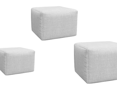 3 Gray Cube Fabric Stools with Modern Design for Living Room Furniture 3d model