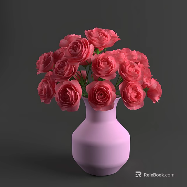 Beautiful Pink Vase With Fresh Pink Roses Bouquet For Home Decoration 3d model 
